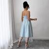 European and American style small wrinkle chrysanthemum printing mesh yarn, tube top sling, French retro medium and long dress
