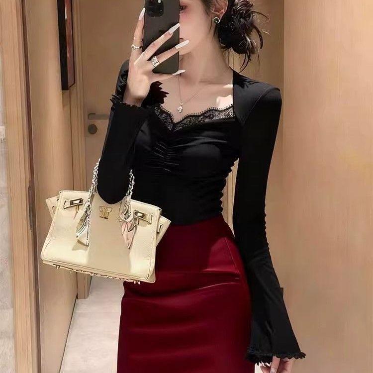 2025 Autumn/Winter Exquisite German Velvet Lace Top – Elegant & Unique Women's Fashion