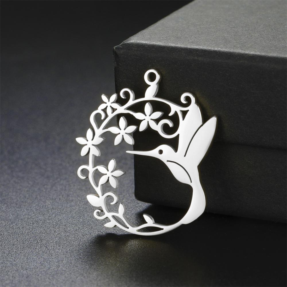 

My Shape 5 pcs Hummingbird Flower Charms Stainless Steel Animal Birds Pendants for for Necklace Jewelry Making Handmade DIY Gift