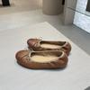 Bow pleated soft leather ballet shoes women's summer new round head flat leather shoes