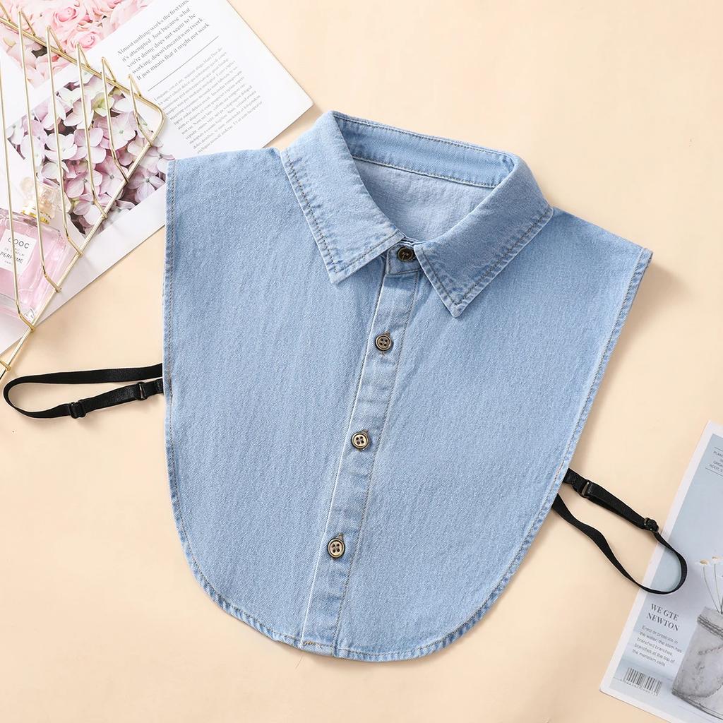 Blau gewaschener Denim-Spitzkragen für Damen, Fake-Kragen, professionelle, lässige und vielseitige Dekoration, Halbhemd-Kragen