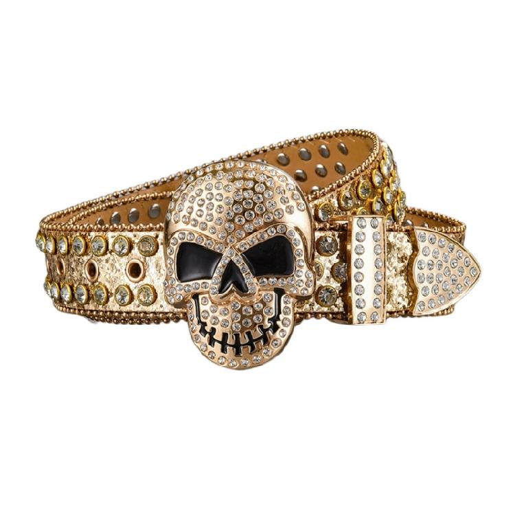 Elegant Crystal Belt Woman Elegant Skull Studded Waiststrap Goth Decorative Belt