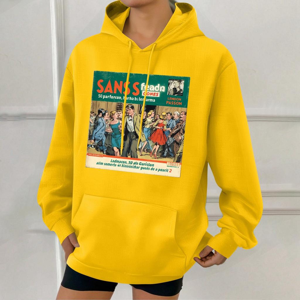 Damode Retrotryckt Ledig Huvtröja med Fickor