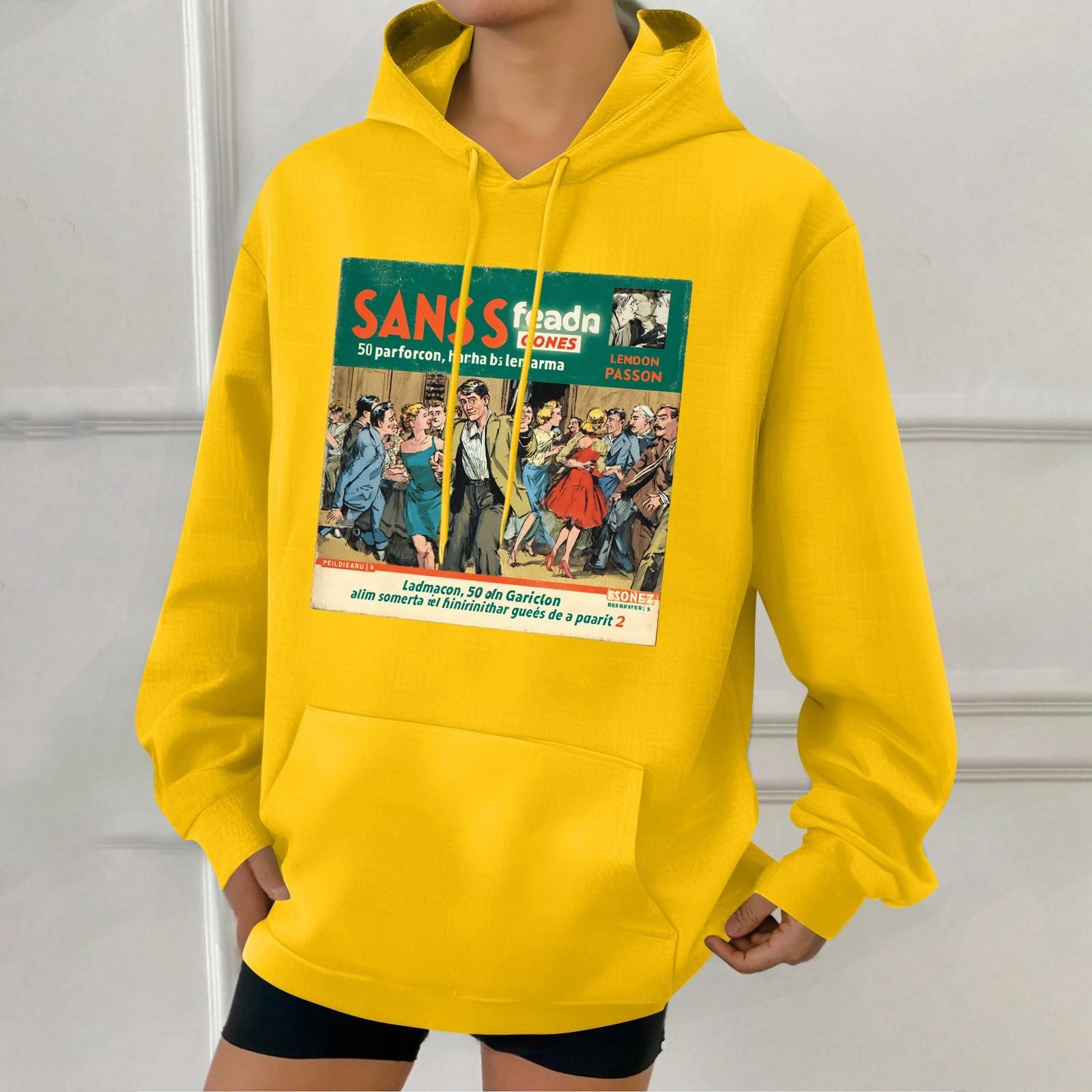 

Женская модная толстовка с капюшоном в стиле ретро с принтом и карманами XL