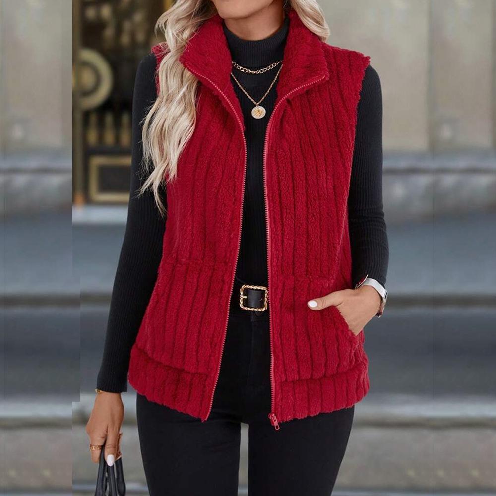 Women S Casual Turn Down Collar Zip Up Vest