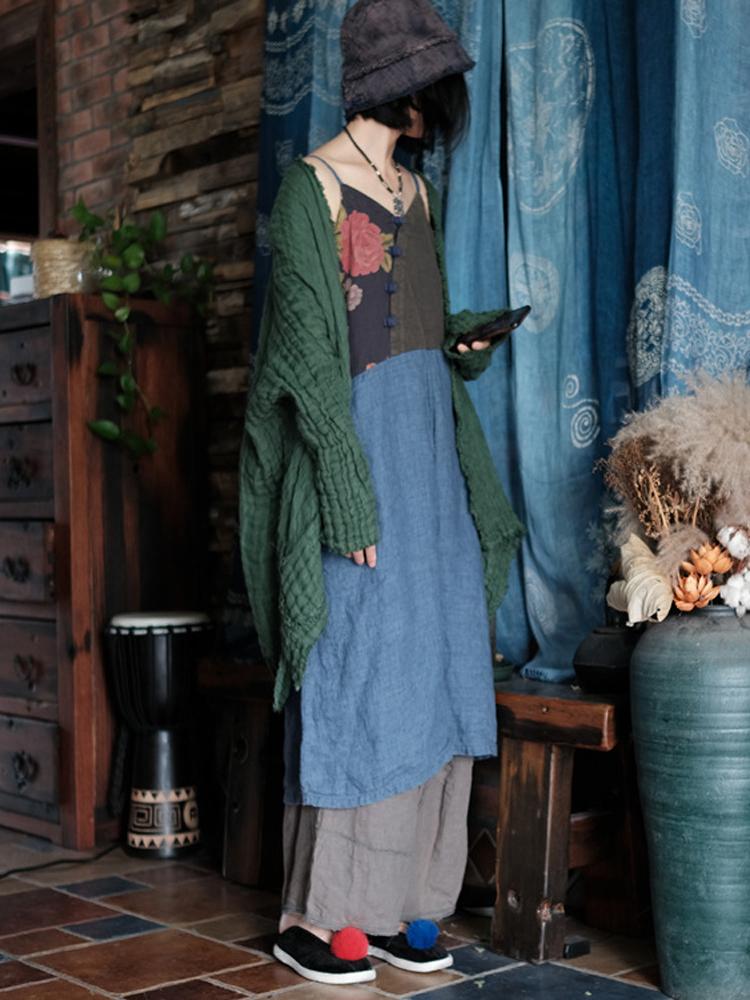 

Johnature женское винтажное лоскутное цветное платье на пуговицах в китайском стиле льняное женское платье на бретельках One Size синий