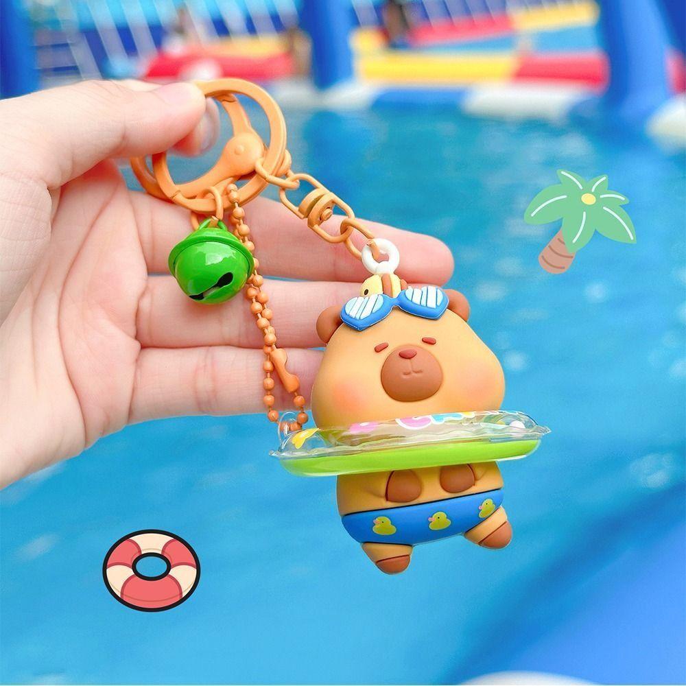 with Bell Swimming Ring Capybara Pendant Cute Cartoon Car Key Ring  Car Key Pendant