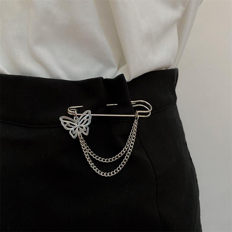 Korean Style Metal Star Chain Brooch for Women Men Suit Decoration Tassel Chain Metal Beads Pin Cloth Jewelry Accessories