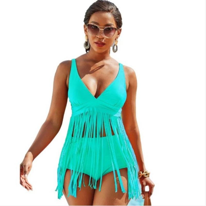 

Women s Black Fringe Trim V Neck Tankini Swimsuit Set XXL