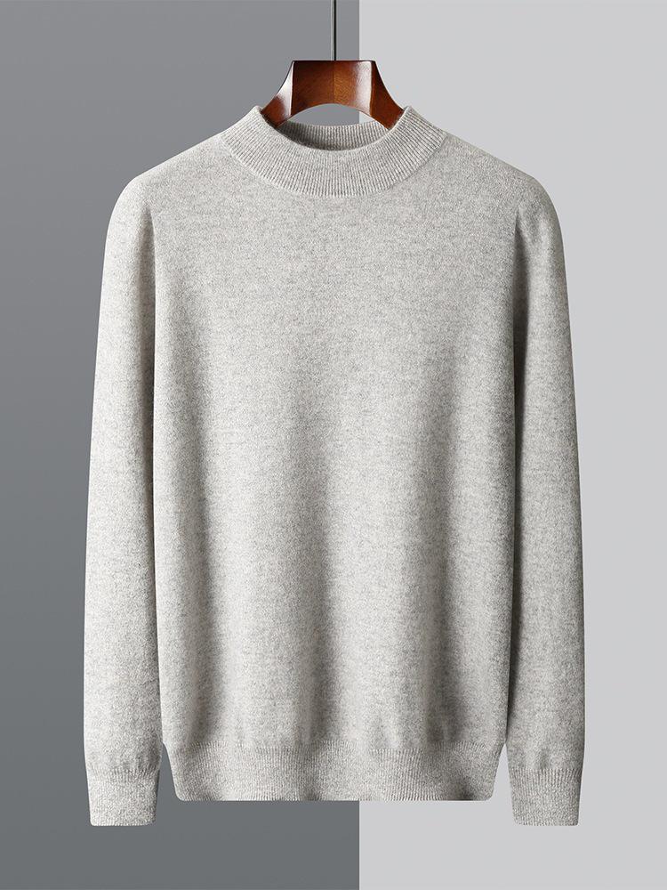 Men's Half-High Collar Wool Sweater - Thin, Warm Knitwear for Autumn/Winter