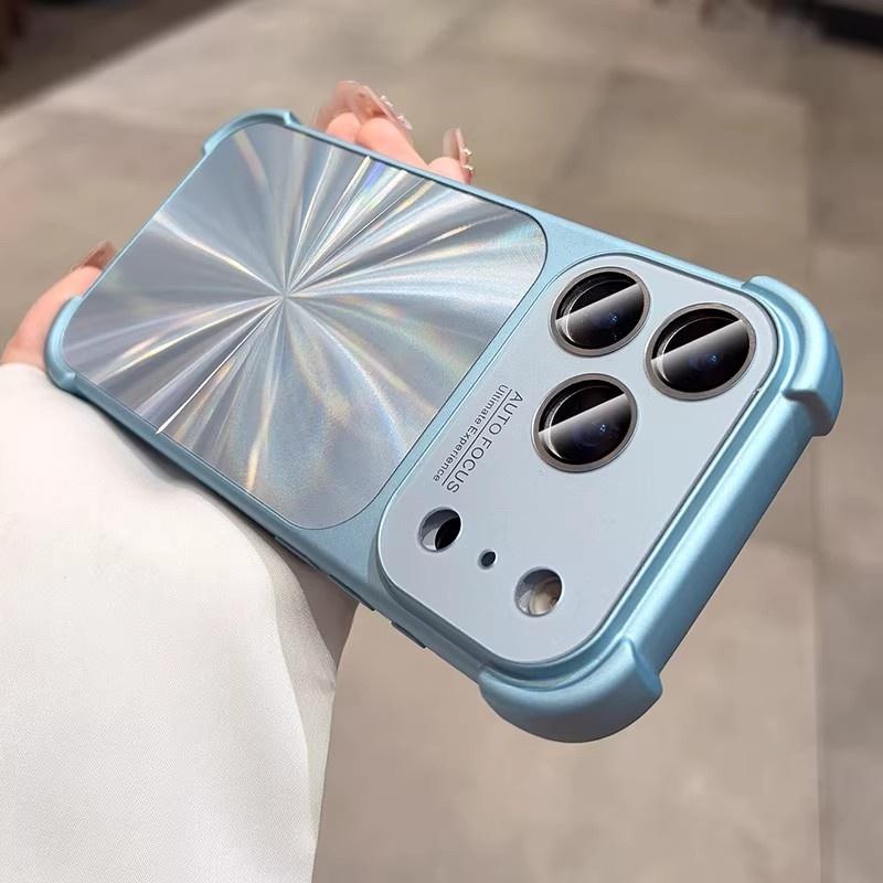 Bumper Shockproof Soft Silicone Case For iPhone 15 14 13 16 17 Pro Max Laser Aurora Glass Lens Protection Touch Buttons Cover