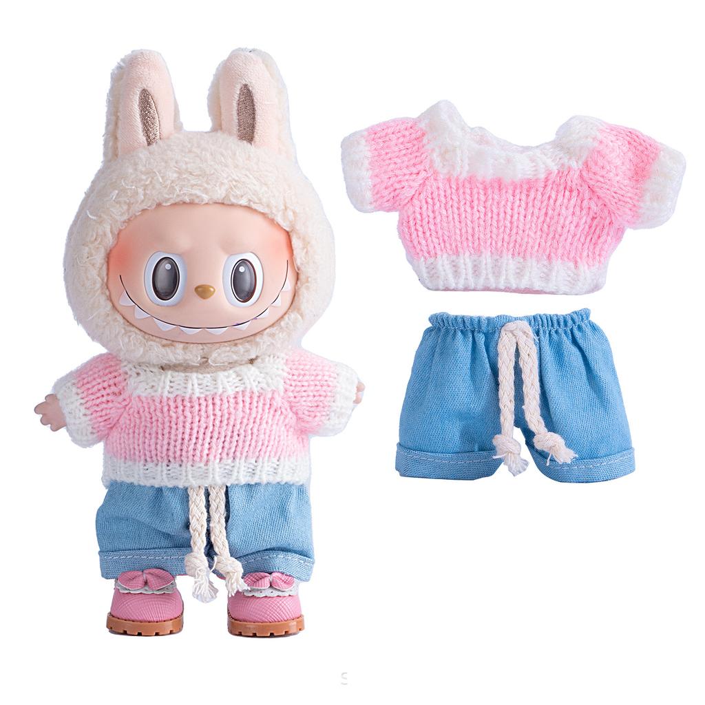 Sweater Jeans for 15-17Cm Labubu Plush Stuffed Doll Outfits DIY Mini Dolls Clothing Accessories