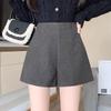 Women's High-Waist Dark Grey Woolen Shorts - Spicy Girl Autumn/Winter European Style Booty Shorts