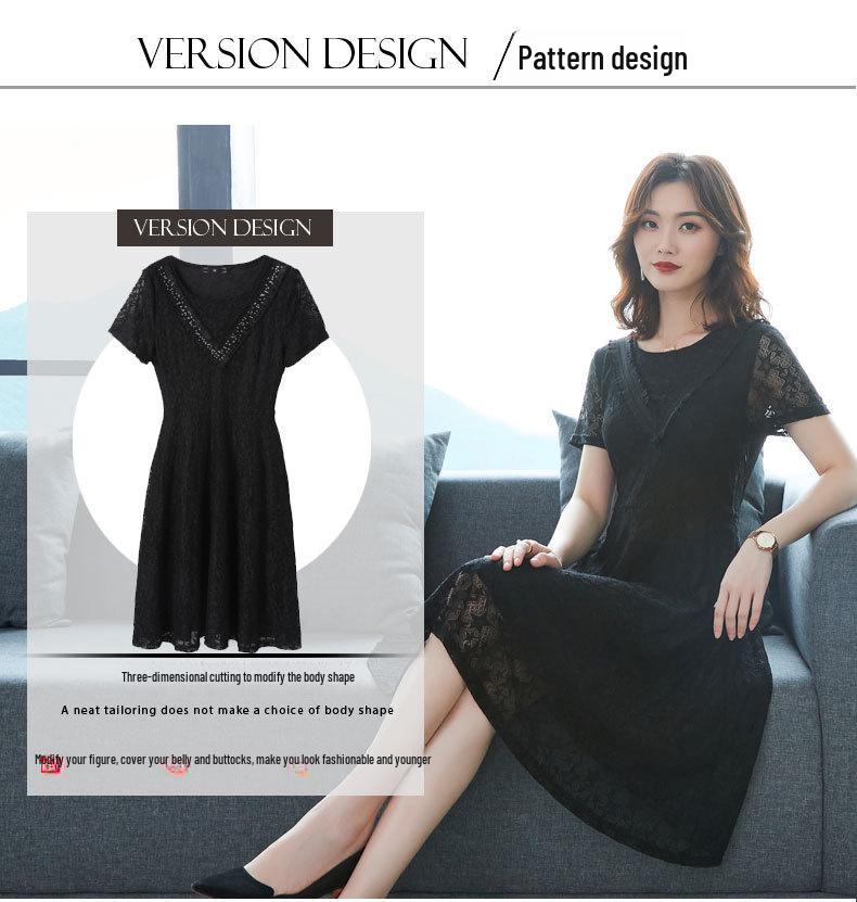 2023 Summer Plus Size Black Lace Skirt Dress - Fashionable, Slimming Women's Wear