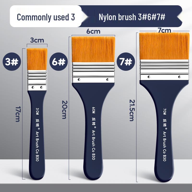 Flat Nylon Paintbrush for Oil, Acrylic, Gouache, Watercolor - Beginner Painting Tool