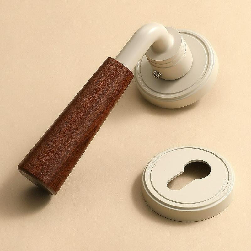 Middle Ancient Style Indoor Door, Walnut Wood Grain Bedroom Door Handle, Door Lock, Room Use, Silent Split Handle Lock
