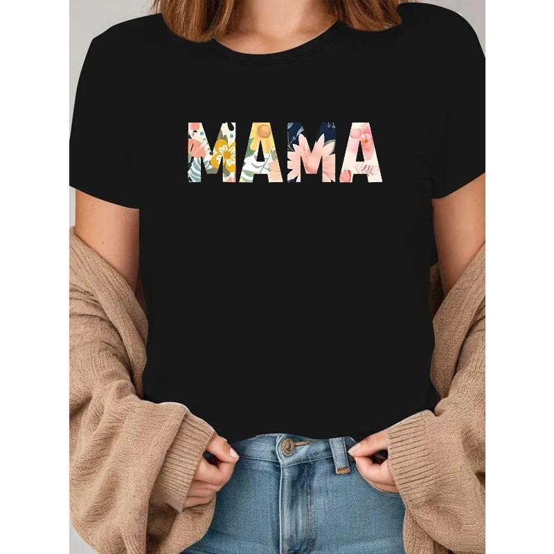 

Exclusive for Moms: Trendy Printed MAMA Letter T-Shirt for Women, Loose-Fitting And Versatile, Short Sleeve Fashion for Spring And Autumn S чёрный
