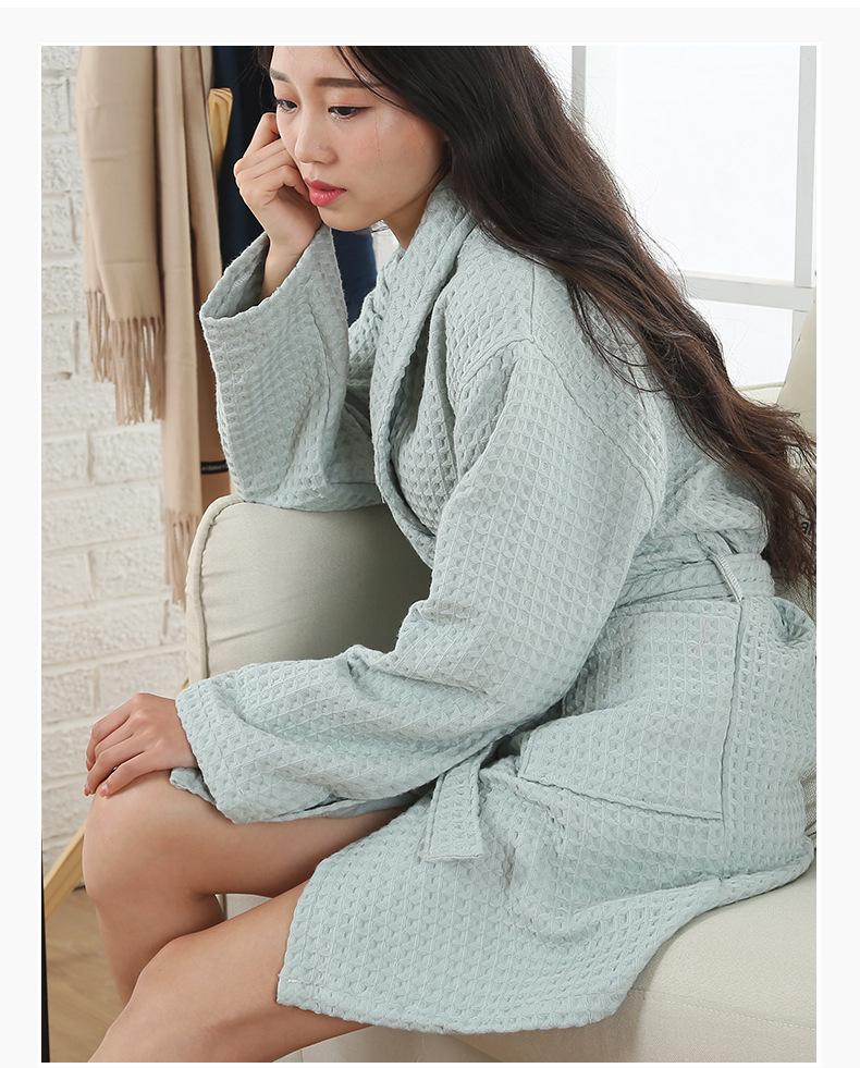 Unisex Waffle Yukata Bathrobe - Thickened Cotton for Autumn/Winter, Ideal for Couples & Star Hotels