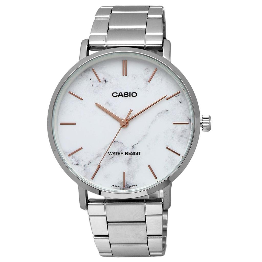 Casio Quartz Watch White Marble Metal Band Men's MTP-VT01DM-7A (Overseas Model) [Used]