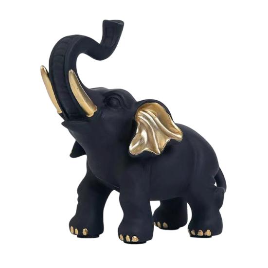 Elephant Ornament Black Golden Animal Design Resin Figurine Symbolizing Good Luck Strength Wisdom Elephant Sculpture