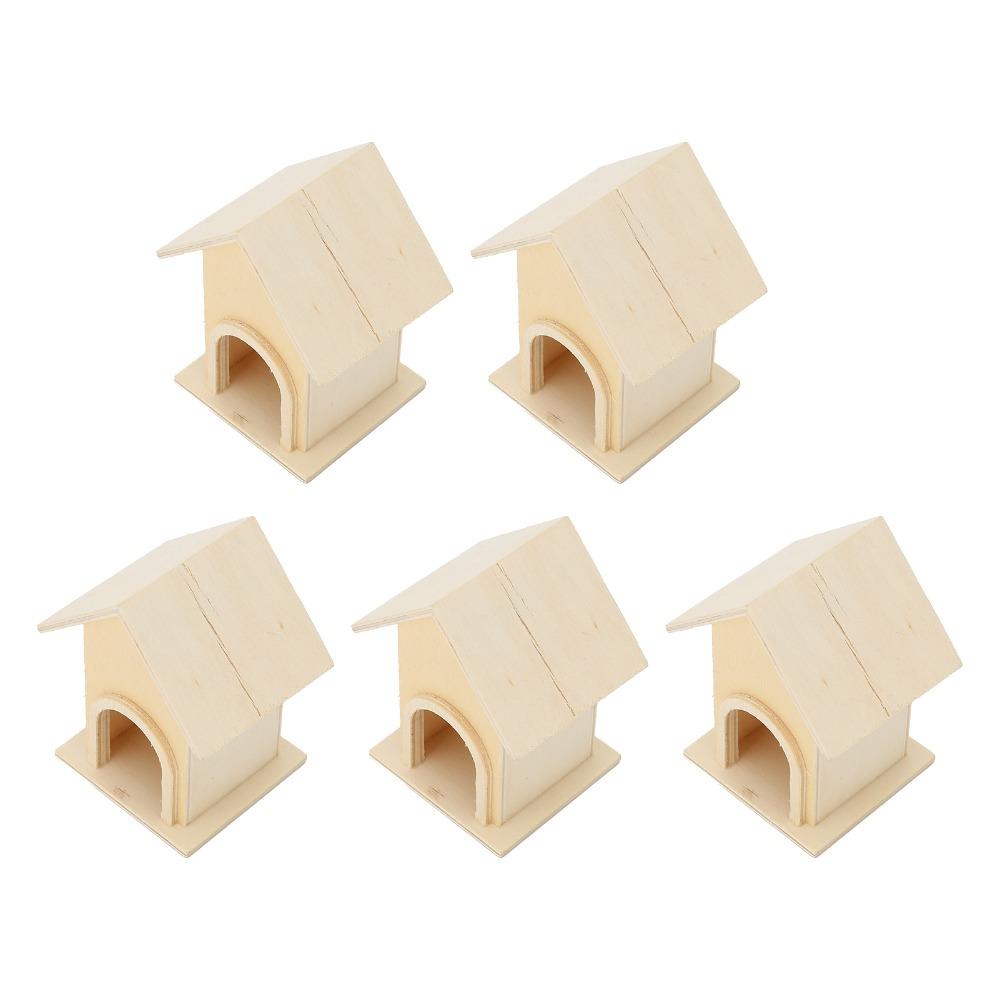 5Pcs Wood Wooden Birdhouse Unpainted Surface Bird Cage Craft Unique Garden Ornament  Small Birds
