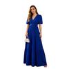 European and American Cross-border Foreign Trade New Women's Clothing Elegant Splicing Skirt Solid Color Short Sleeve High Waist Long Dress Dress 