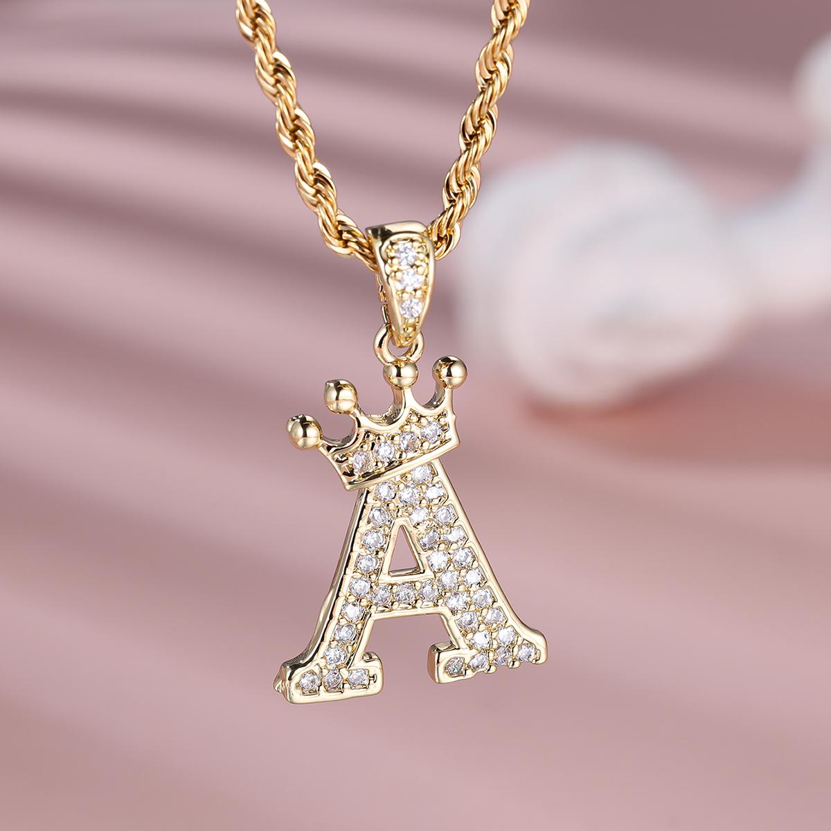 

A-Z 26 Letter Crown Pendant Necklace Yellow Gold Color Wedding Jewelry Gift For Women
