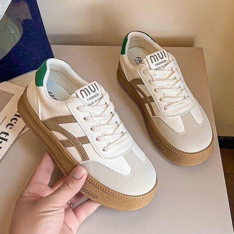 

Brand shoes new autumn female students versatile board sports and leisure super soft small feet flat white shoes 35 хаки
