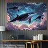 2D Whales Swimming in Space Galaxy Backdrop Cloth for Space Theme Party