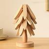 Non-Slip Cup Coaster Set Creative Wooden Christmas Tree Shaped Trivet Insulation Coaster 4pcs Foldable Kitchen Placemat