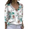 Women's Retro Chiffon Shirt Office Women's Elegant Printing Long Sleeve Floral Shirt
