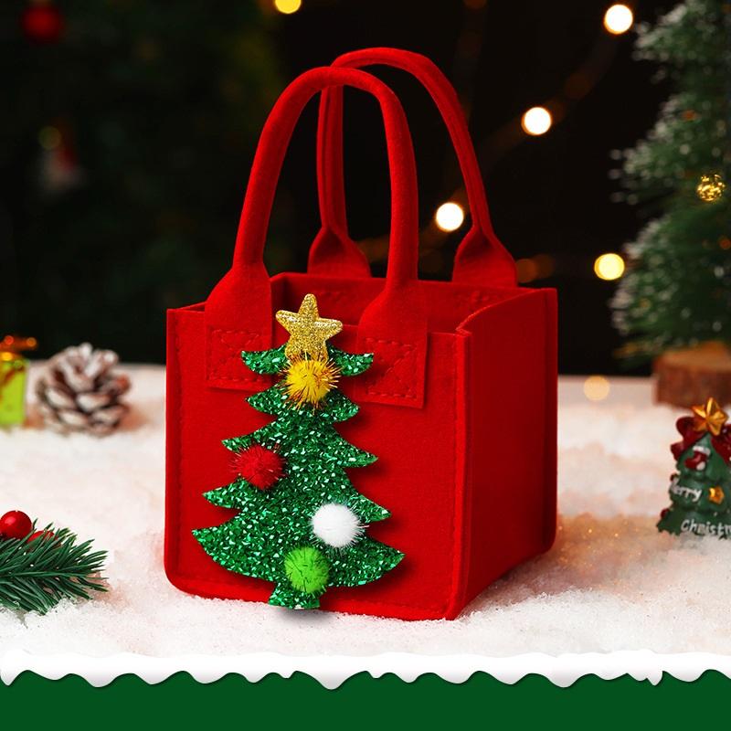 Christmas Gift Bag Felt Cloth Children Cartoon Elk Santa Snowman Candy Bag Christmas Eve Handheld Portable Small Tote Xmas Decor