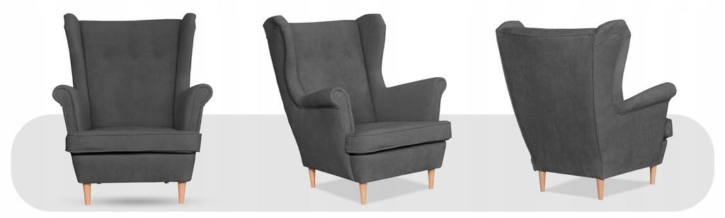Fotel uszak skandynawski welur Hunter Family Meble szary