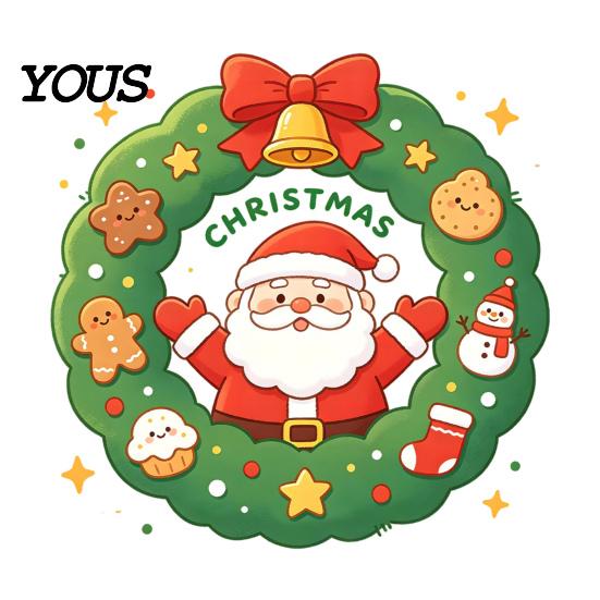 Seasonal Window Murals Christmas Santa Claus Wreath Cling, Cartoon Static Sticker, PVC Clings Waterproof Glass Decal for Home Holiday Party And