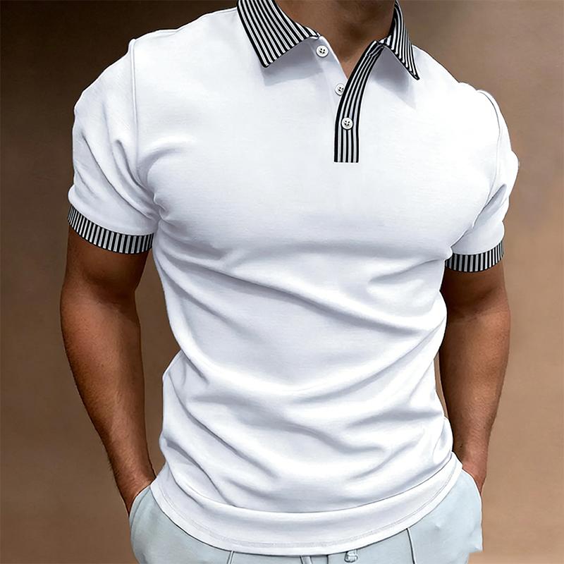 

Men s Business Leisure Slim Fit Polo Shirts Short Sleeve Solid Color Business Casual Tee Shirts Casual Beach 3XL білий