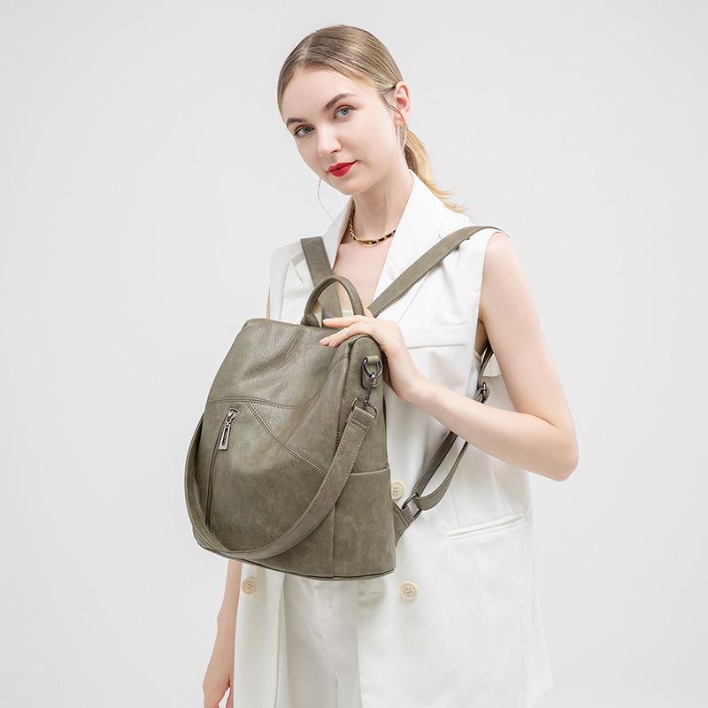 Korean Style Women's Soft Leather Anti-theft Backpack - Versatile, Large Capacity, Double Shoulder for Casual Travel, 2026 Summer