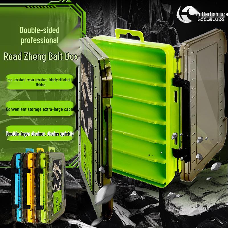 Double-sided Hard Bait Storage Box with Multi-Compartments - Thickened, Hand-held, Dual-Layer Lure Organizer for Sea Fishing.