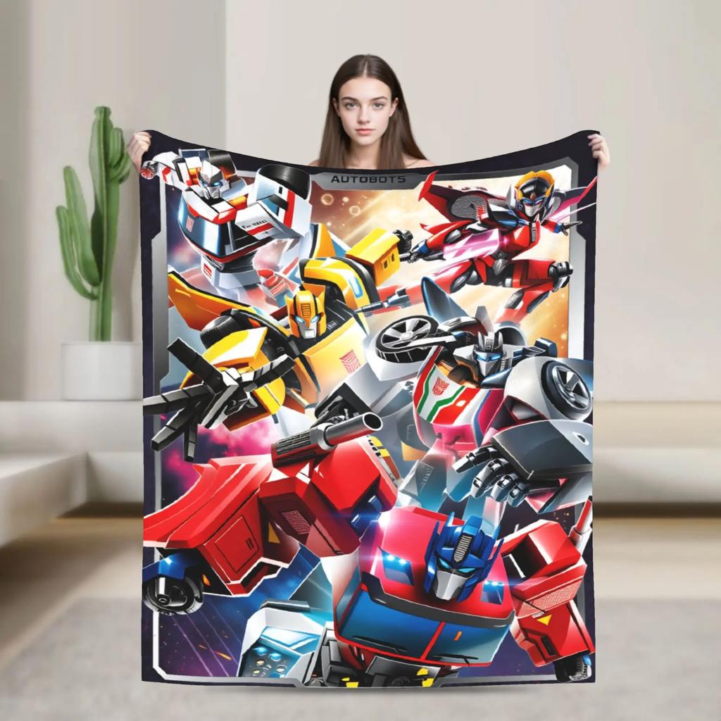Warm Soft Blanket Travel Office Cartoon T-Transformers Autobots Bedding Throws Anime Flannel Bedspread For Couch Sofa Bed Cover