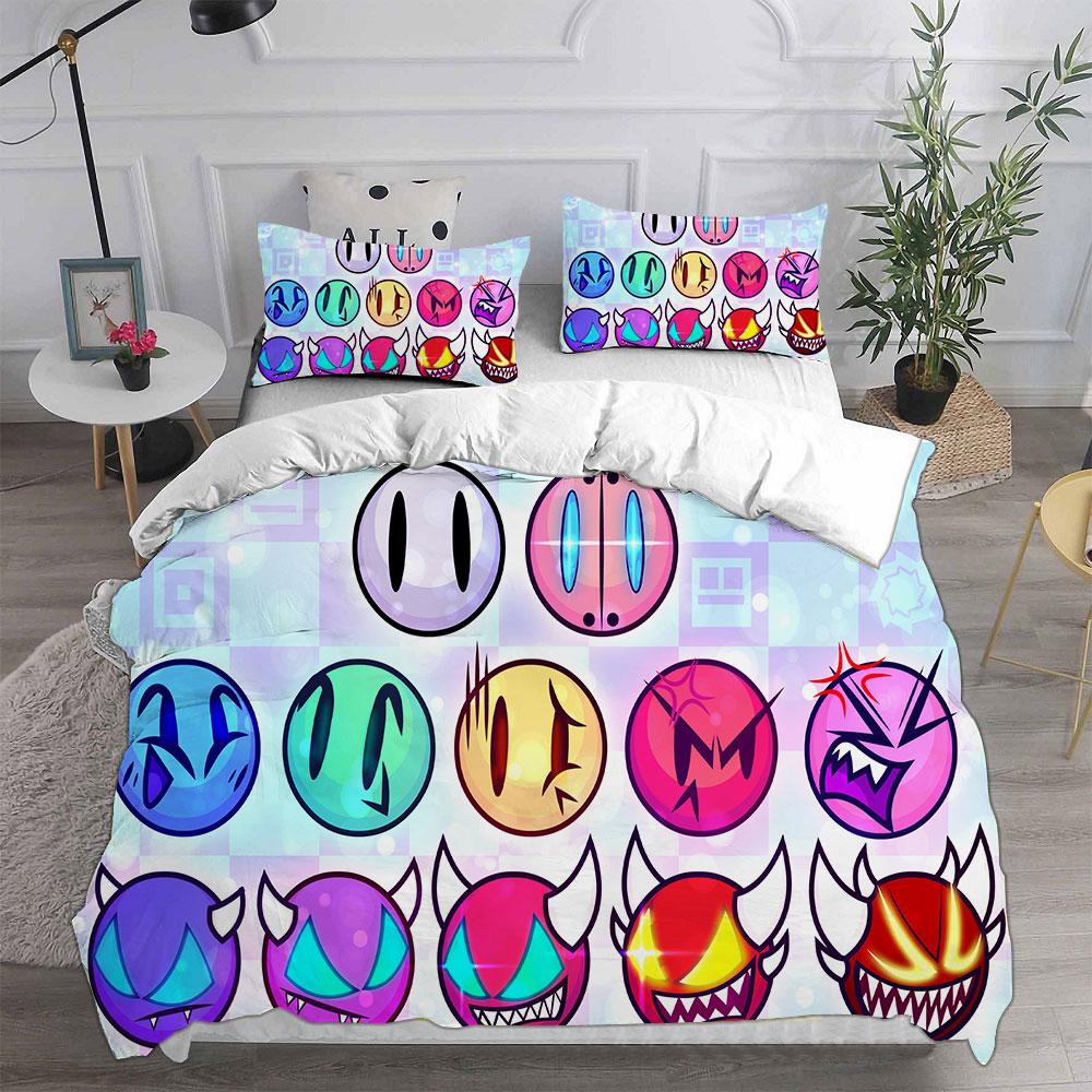 Geometry Dash Bedding Sets Comforter Quilt Bed Cover Duvet Cover Pillow Case 2-3 Pieces Sets Kids Adult Size
