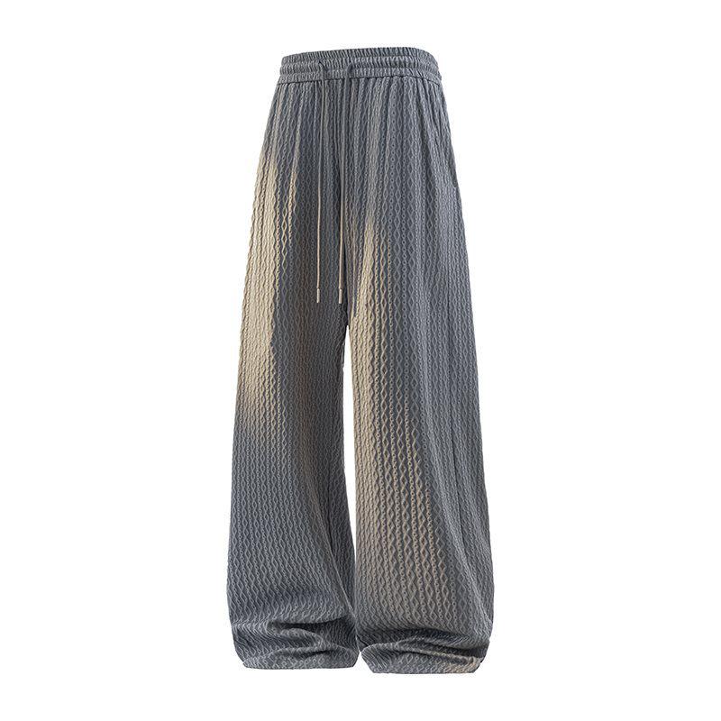 Men's Summer Loose Wide-Leg Textured Drawstring Pants