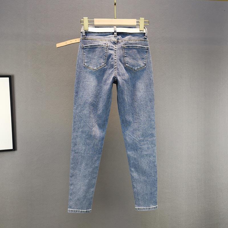 Europäische Skinny Jeans mit Strasssteinen und Hoher Taille für Damen - Sommerkollektion 2025, Slim Fit Cropped Gerade geschnitten