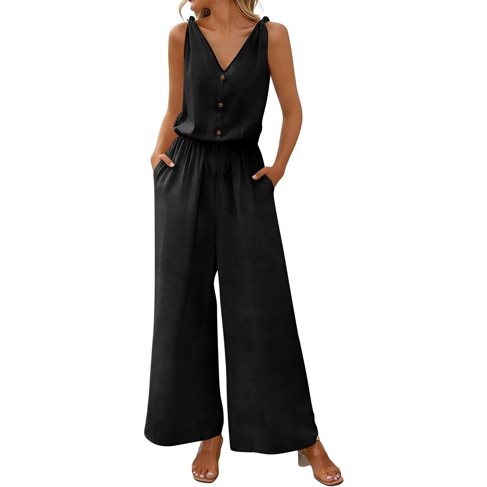 

Women s Jumpsuit, Color, Casual And Loose, Vintage Jumpsuit With Pockets L чёрный