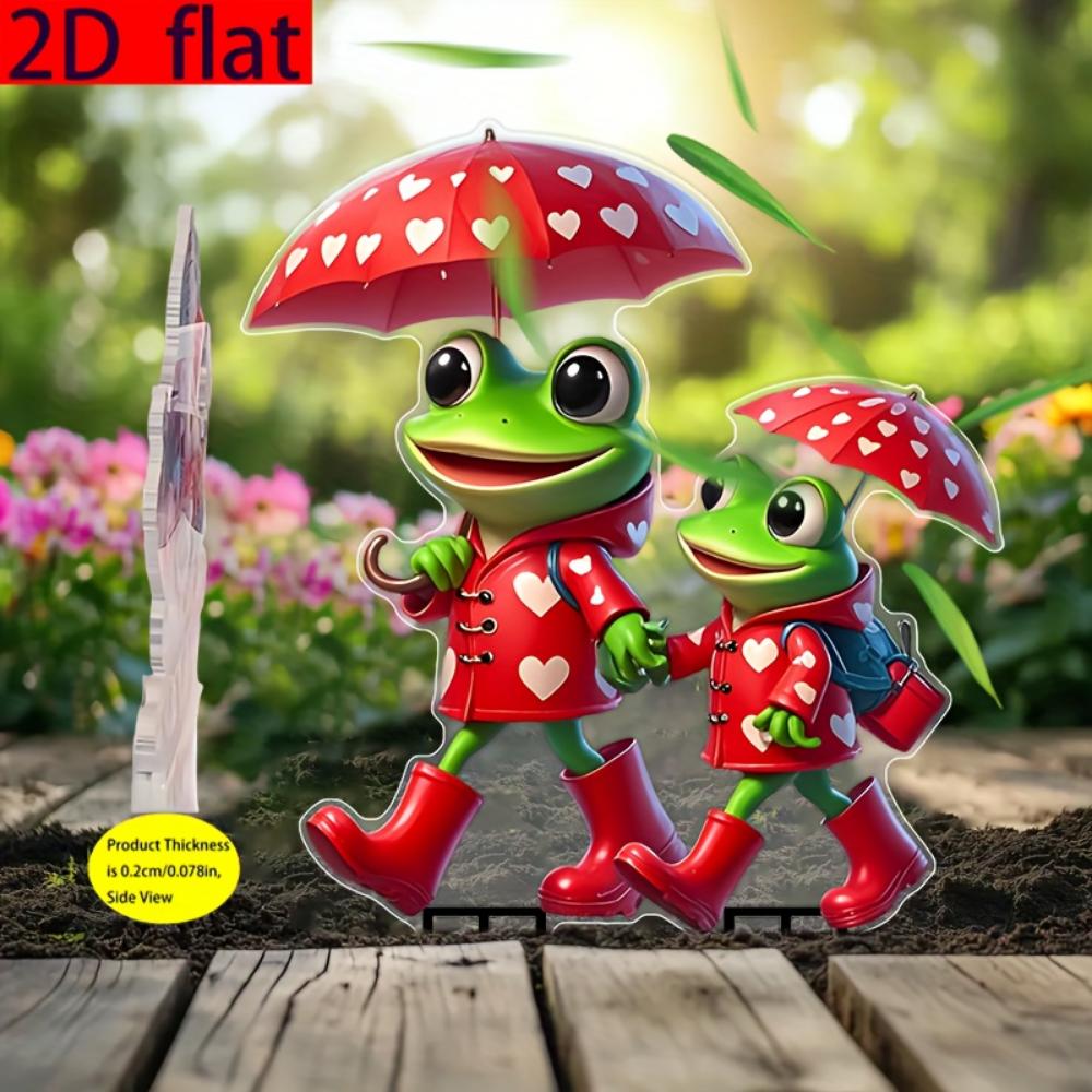 Föräldra-Barn Groda, 2D Platt, Akryl, Trädgårdspinne, Trädgårdsdekoration, För Trädgård, Krukväxter, Gåvor, Jul, Halloween