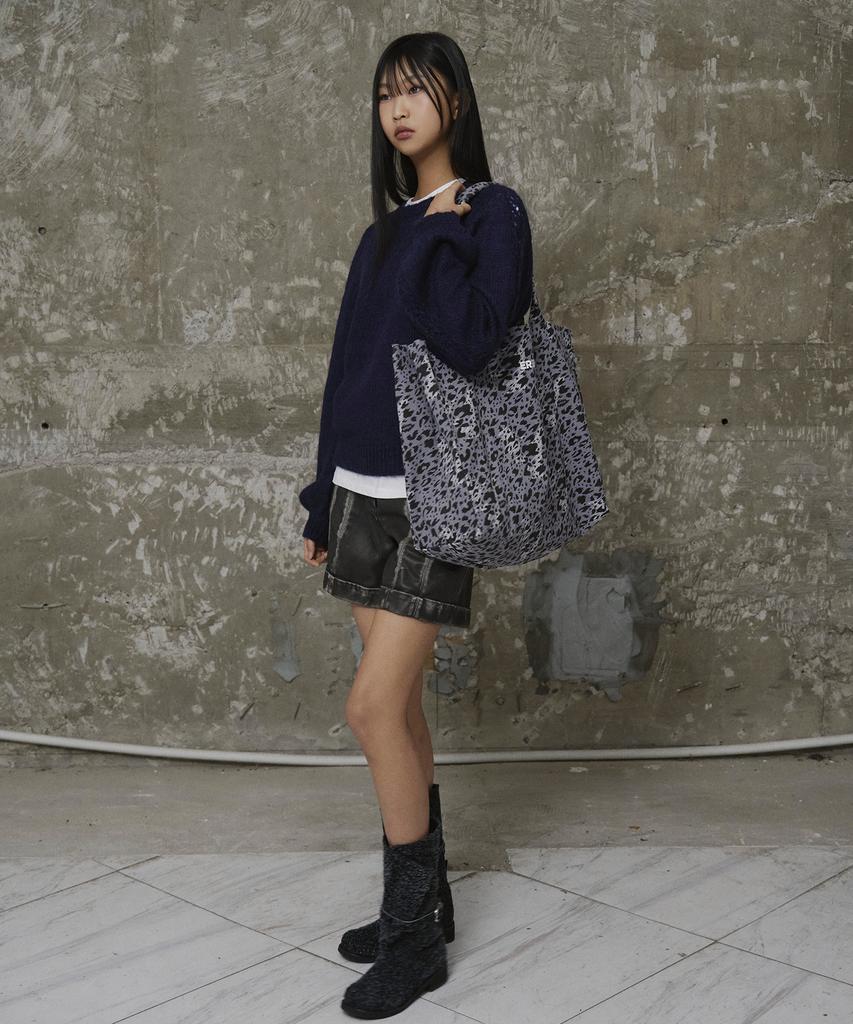 ERER Balloon Sleeve Scallop Knit Navy