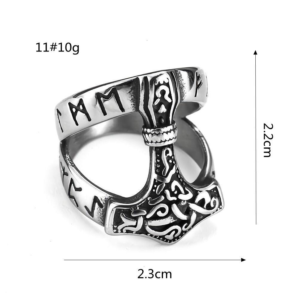 European and American Retro Jewelry Stainless Steel Men's Rings Hip Hop Viking Hammer Rings