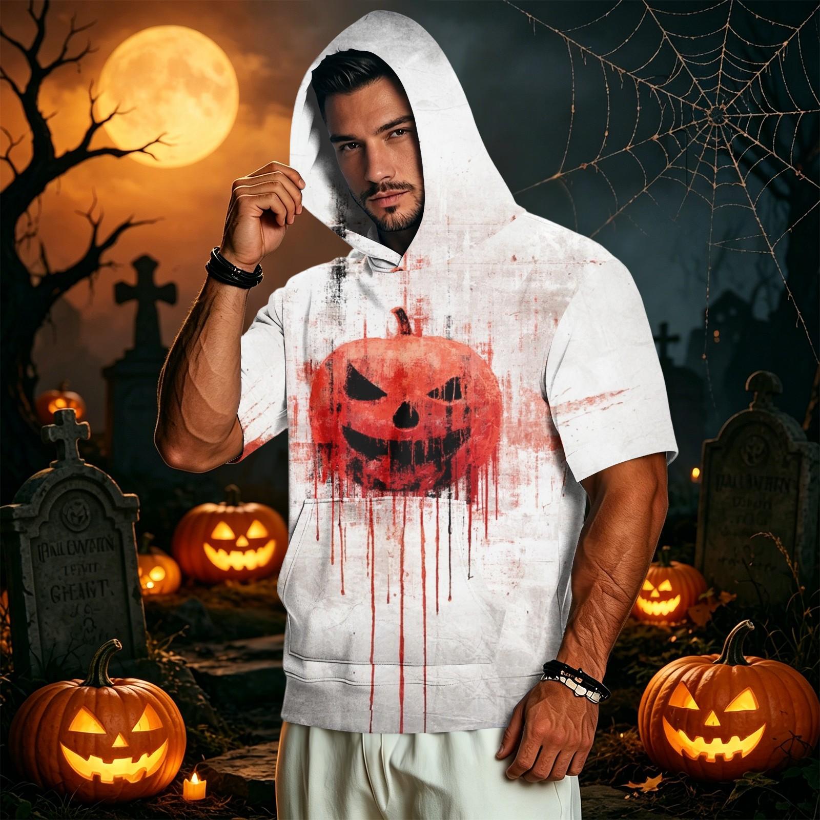 Men s Casual Vintage Lightweight Hooded Short Sleeve Sweatshirt XXXL белый