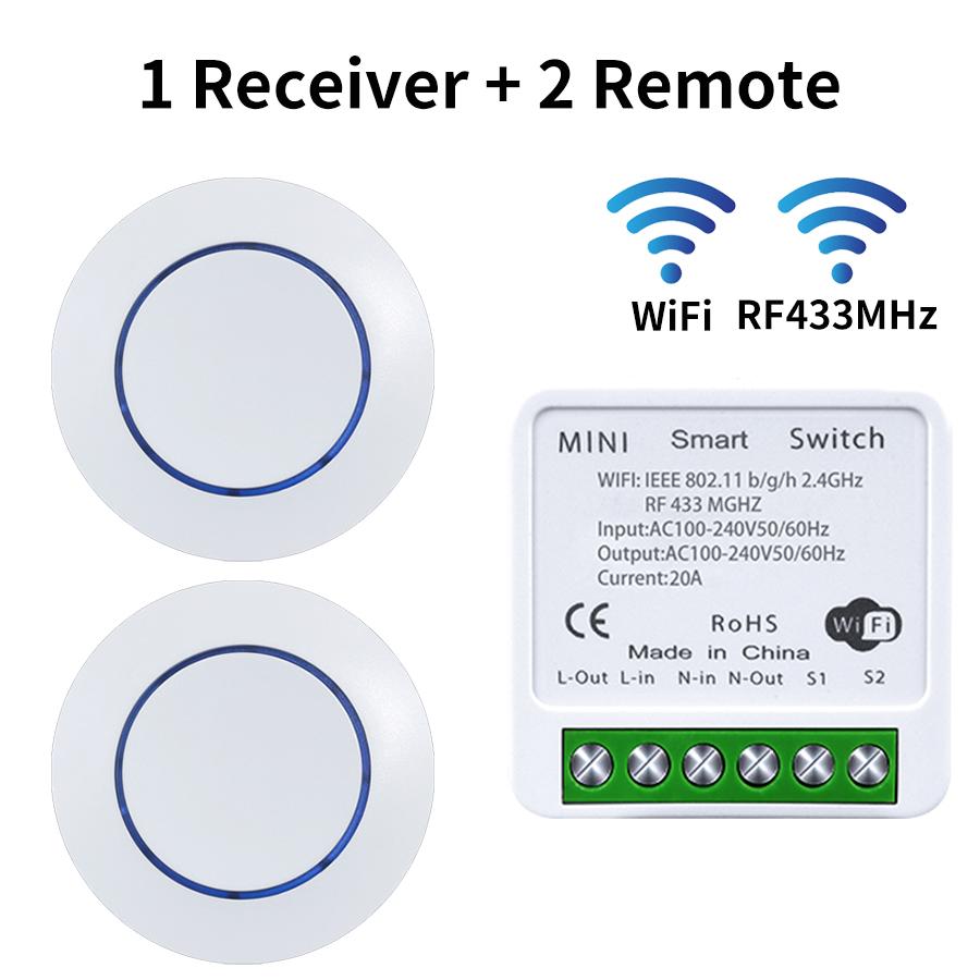 Smart Tuya WiFi Switch 16A Receiver Relay RF 433Mhz Wireless Round Button Remote Smart Life APP Voice Control Alexa Google Home