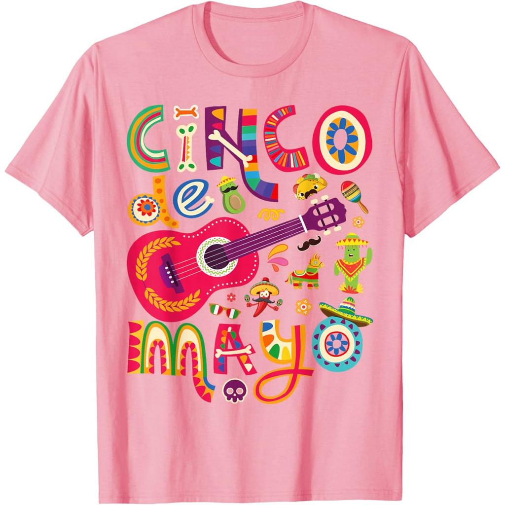 Cinco De Mayo Fiesta Guitar Graphic Tee Unisex's Casual Cotton T-Shirt