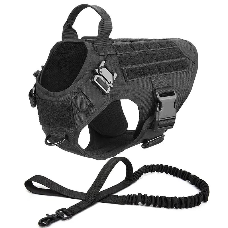 Tactical Dog Harness Collar Leash Set Dog Vest with Molle System & Handle Adjustable for Medium Large Dogs Outdoor Training