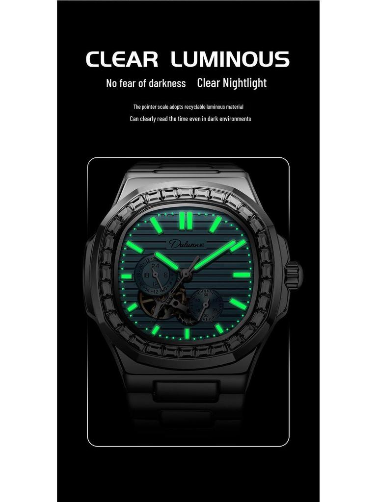 Durenwei Men's Luminous Nautilus Automatic Waterproof Watch with Transparent Skeleton Design